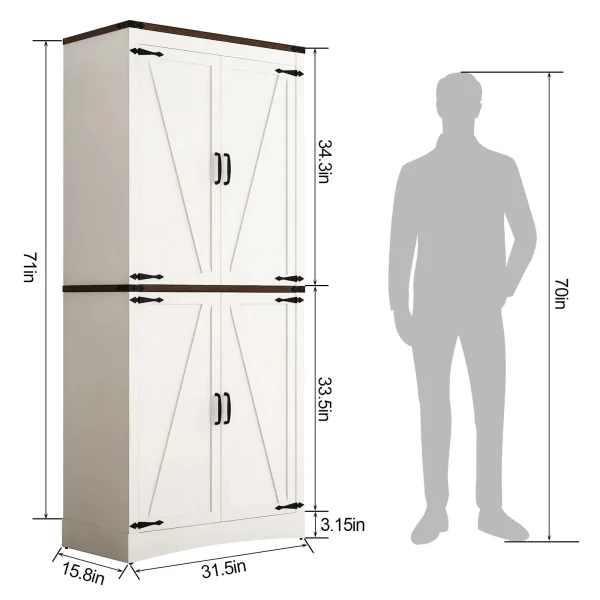 71" Tall Farmhouse Kitchen Pantry Cabinet