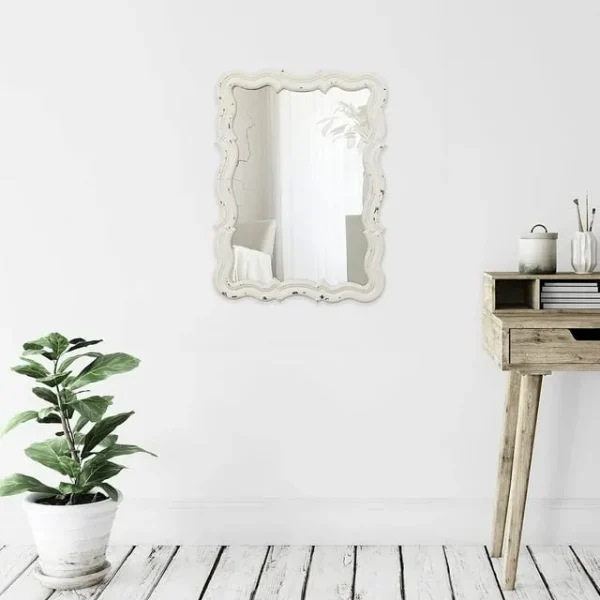 Sintosin Decorative Wall Mirror – Vintage White Distressed Frame (16"x12")