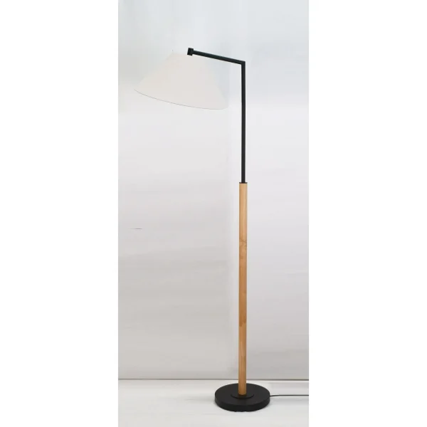 Cream Black Metal Floor Lamp with White Fabric Shade