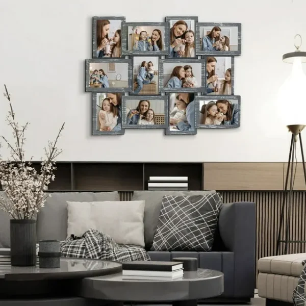 Gallery Wall Collage Frame – Classic Gray Design with 12 6"x4" Openings