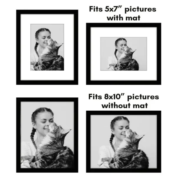 Americanflat 5 Pack of 8x10 Frames with 5x7 Mat - Plexiglass Cover - Black