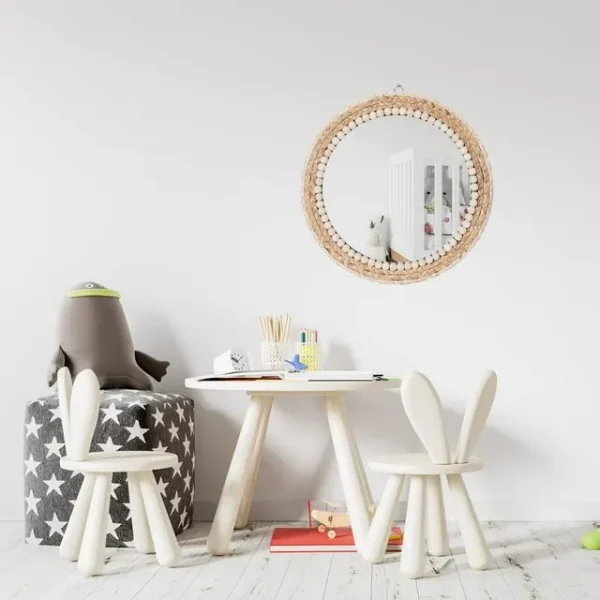 MEHOOM 15" Round Rattan Wall Mirror – Boho Hanging Mirror for Farmhouse Decor