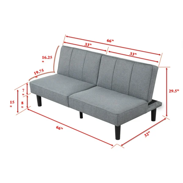 Mainstays 66" Studio Futon, Gray Linen Upholstery
