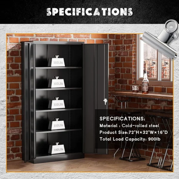SOLAURA 71" Metal Garage Storage Cabinet with Locking Doors