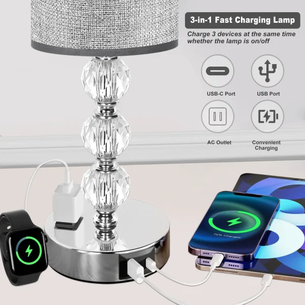 Crystal Table Lamp 17.9", 3-Way Dimmable with Touch Control, Bulb Included