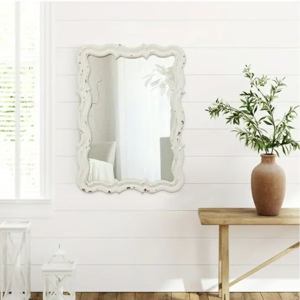 Sintosin Decorative Wall Mirror – Vintage White Distressed Frame (16"x12")