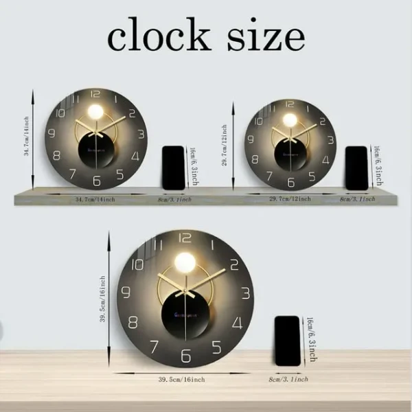 12" Non-Ticking Wall Clock – Black and Gold Silent Design