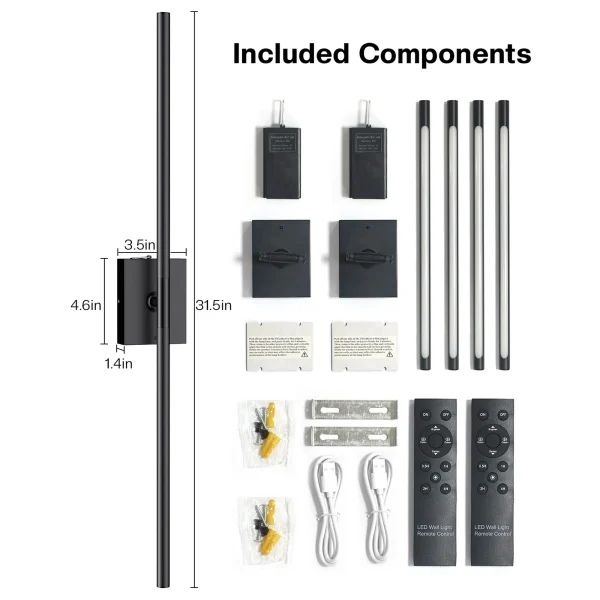 2 Pack 31.5 Inch Wall Sconce Removable Battery Operated with Remote Control