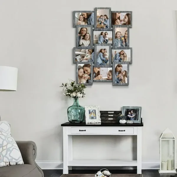 Gallery Wall Collage Frame – Classic Gray Design with 12 6"x4" Openings