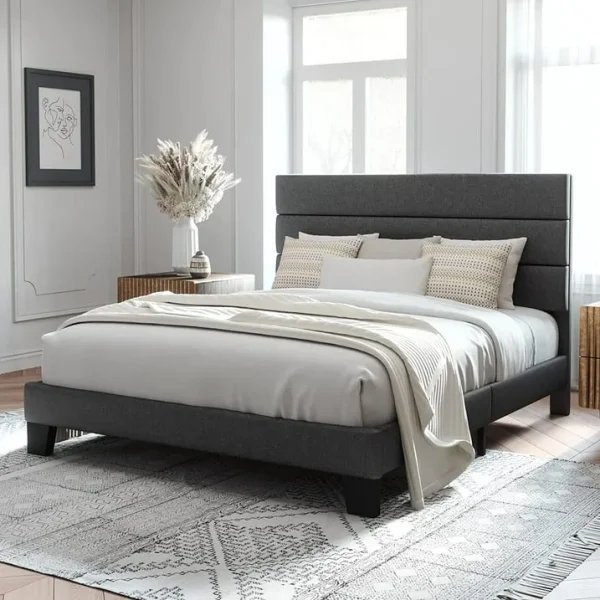 Allewie Queen Upholstered Platform Bed Frame – Dark Grey