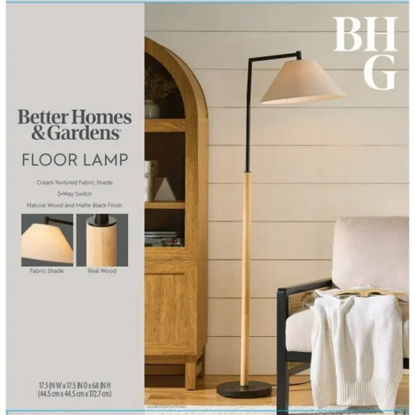 Cream Black Metal Floor Lamp with White Fabric Shade