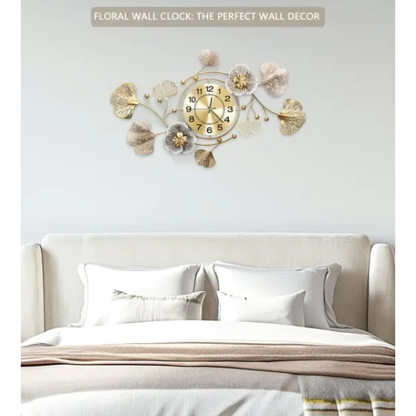 32" Large Ginkgo Leaf Wall Clock – 3D Metal, Silent, Modern Decor