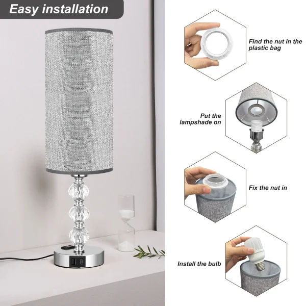 Crystal Table Lamp 17.9", 3-Way Dimmable with Touch Control, Bulb Included